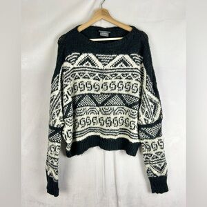 WOODEN SHIPS Mohair Wool Nordic Knit Sweater Oversized Med-Large Fair Isle Black